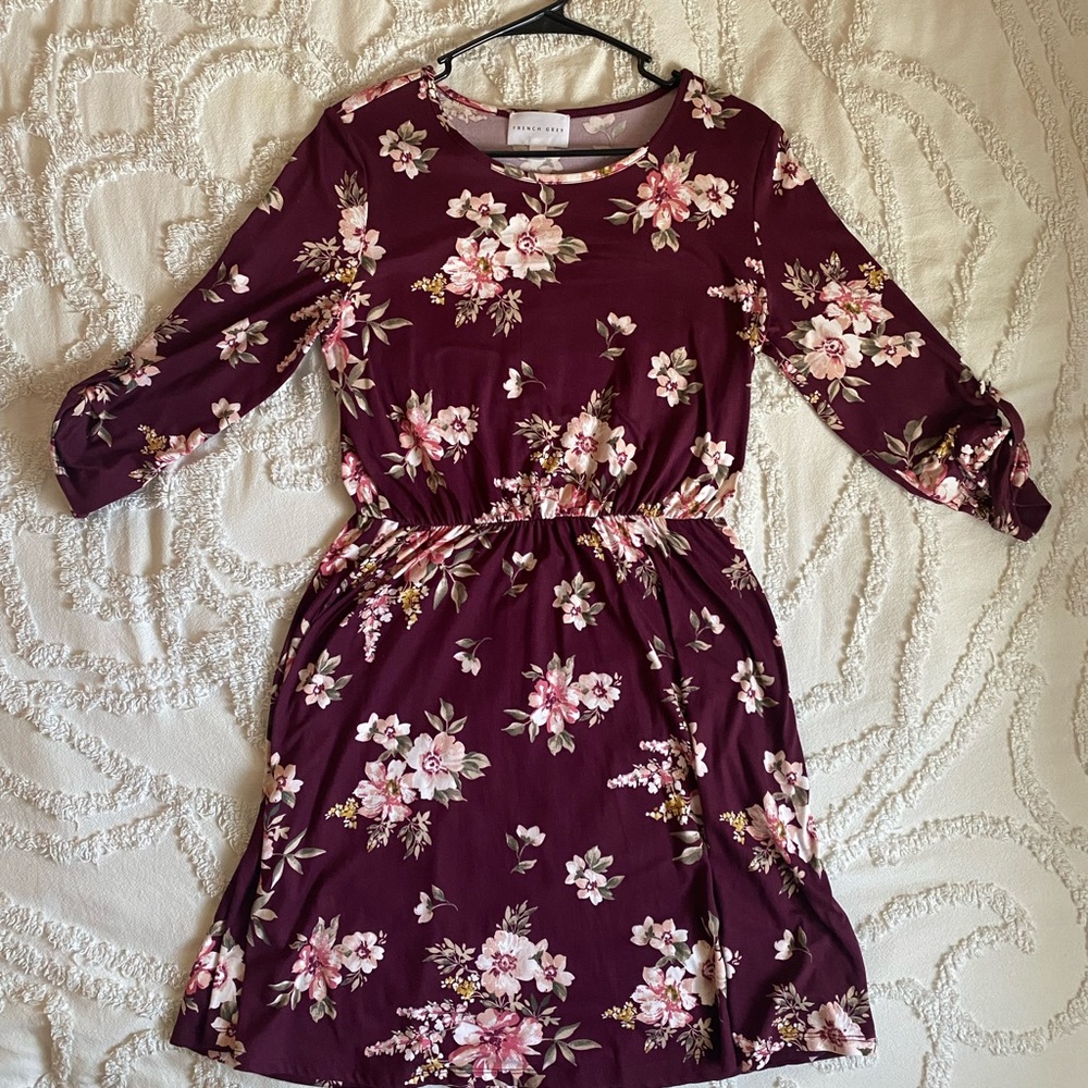 Maroon floral French Grey dress